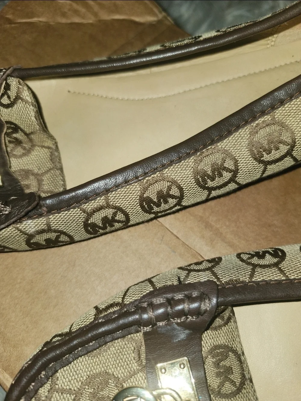 Michael Kors Brown MK Logo Moccasin Flats with Gold Hardware